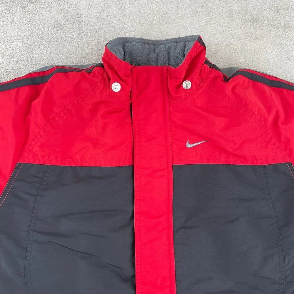 Vintage Nike Jacket Youth Large 14-16 Black Red Reversible Swoosh Large Logo Y2K